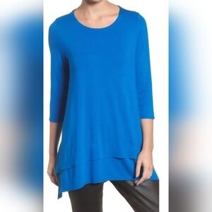 Eileen Fisher Lightweight Viscose Jersey Round Neck Tunic Top Size S Blue